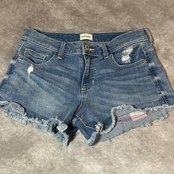 Sneak Peek Pants - Sneak Peek Denim Shorts Womens Size S Blue Mid Rise Distressed Cut Off Frayed